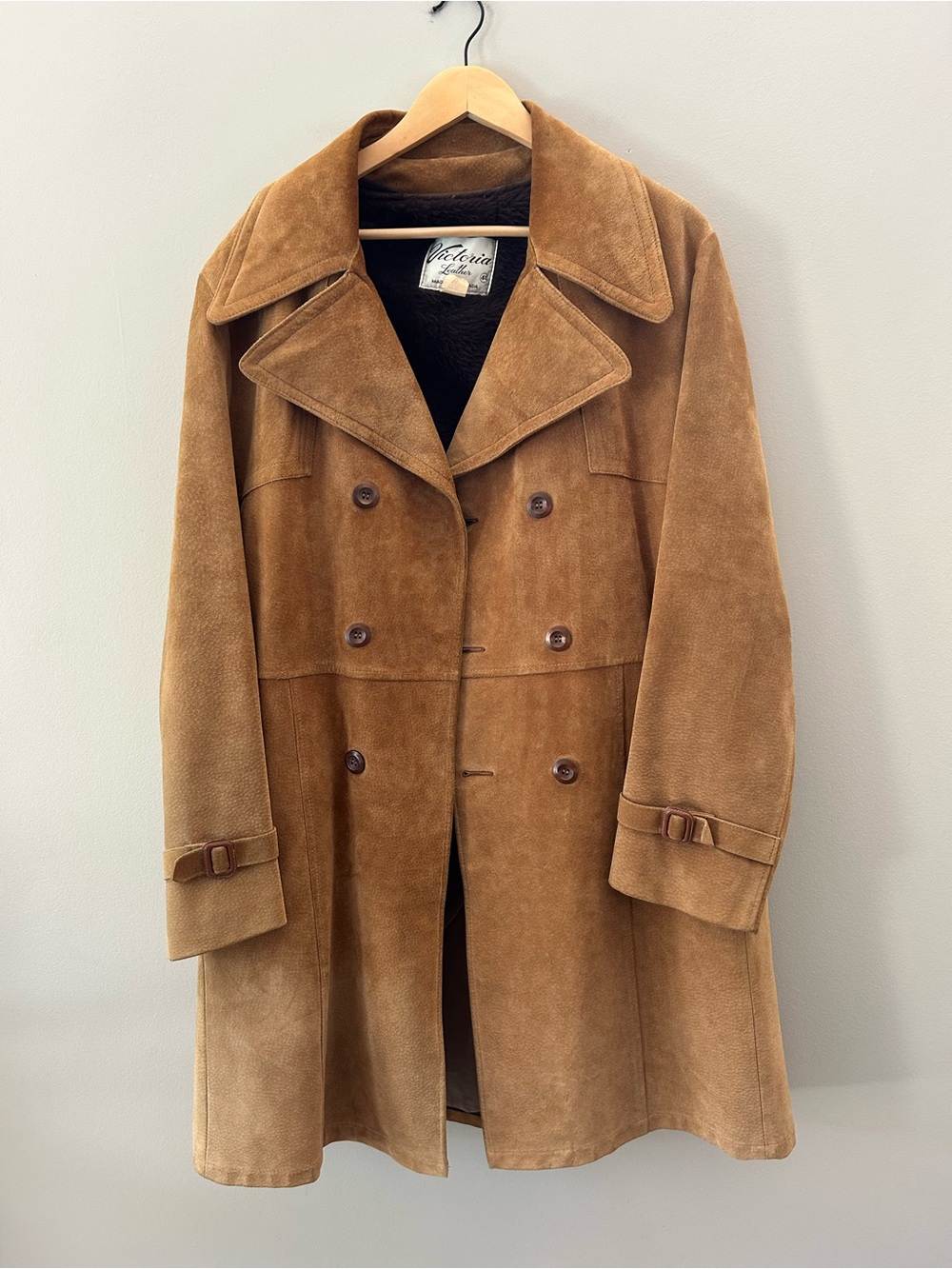 Vintage Rare 70’s Camel Tan Suede Double Breasted Western Long Trench Coat - Picture 12 of 12
